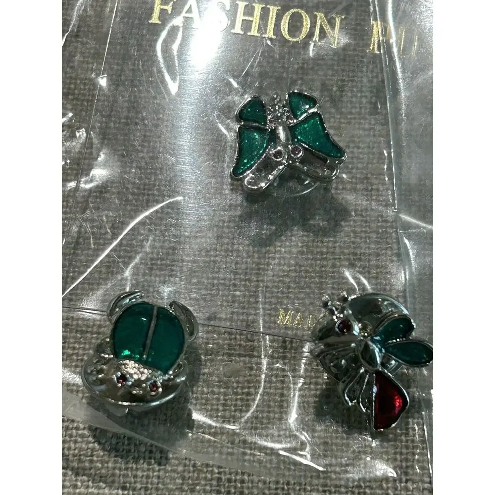 3 Vintage Lapel Pin Bug Enamel Rhinestones Jewelry Insect Bug Brooch‎ NOS Lot #2